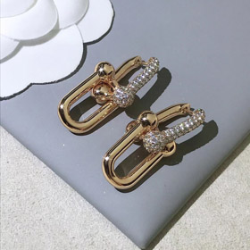 Tiffany rose gold diamond double ring horseshoe buckle earrings-3678
